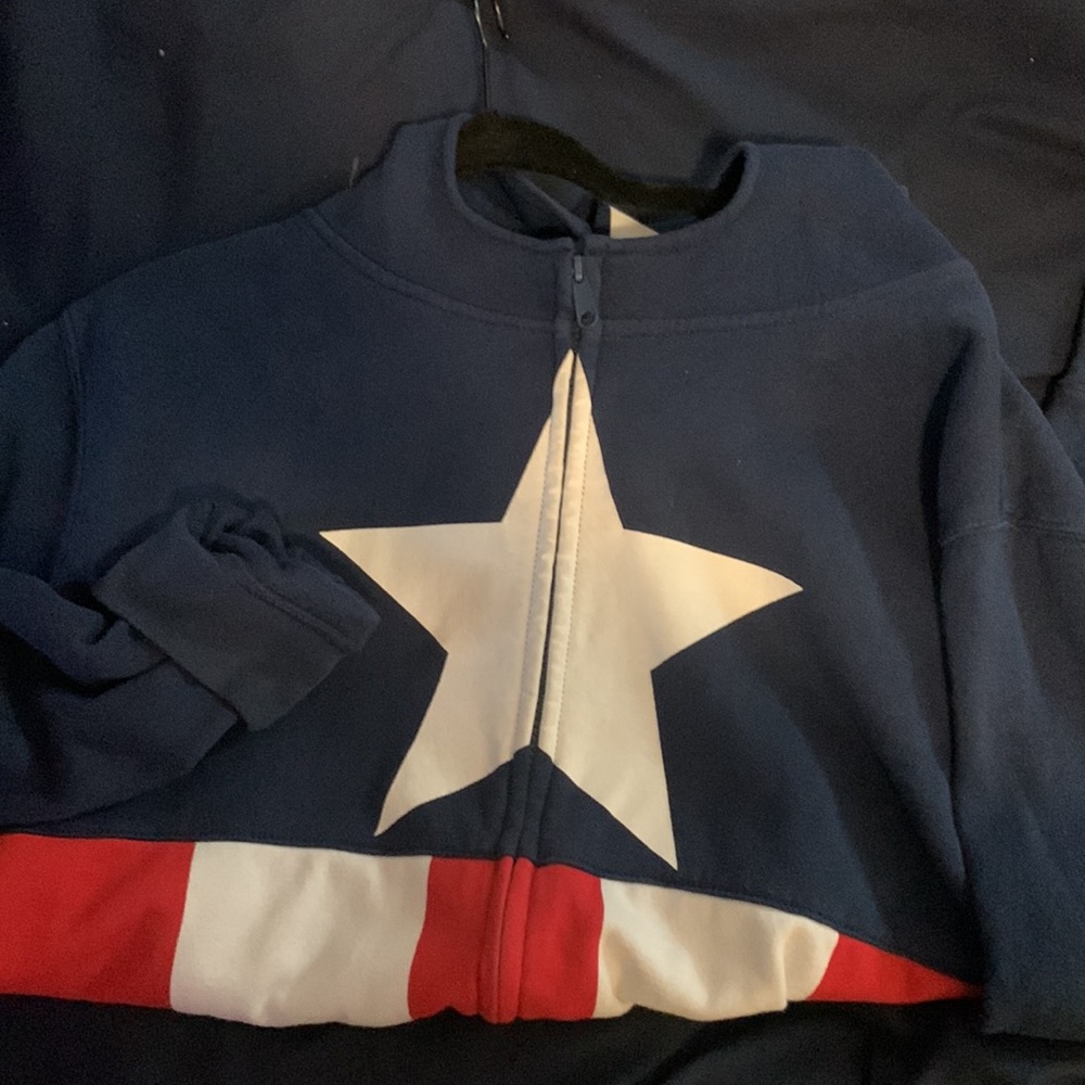 Captain America Zip Up Hoodie With Mask as the Hood. Red White And Blue.  Marvel